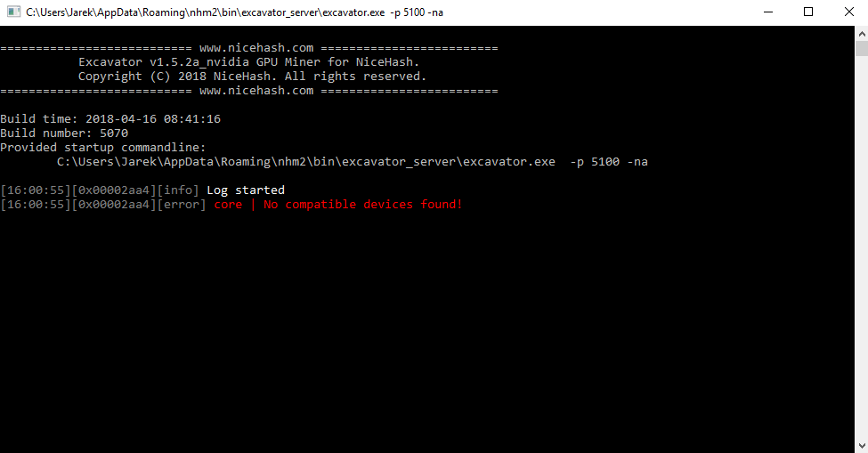 nicehash no compatible devices found